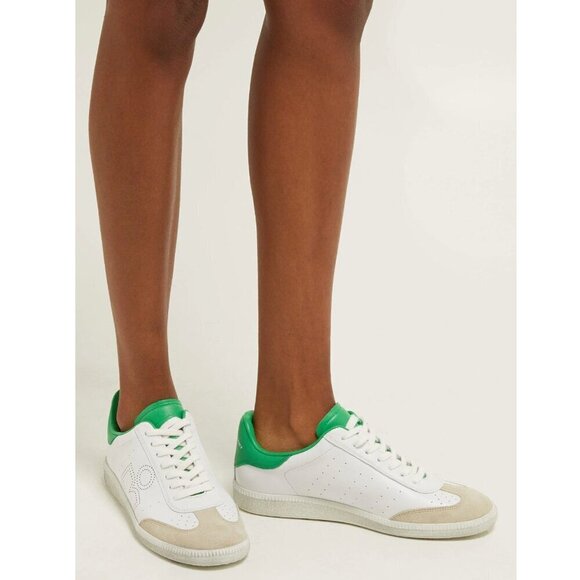 Isabel Marant Bryce Low Leather Sneakers in White and Green Women's 36 US 6 - Picture 1 of 11